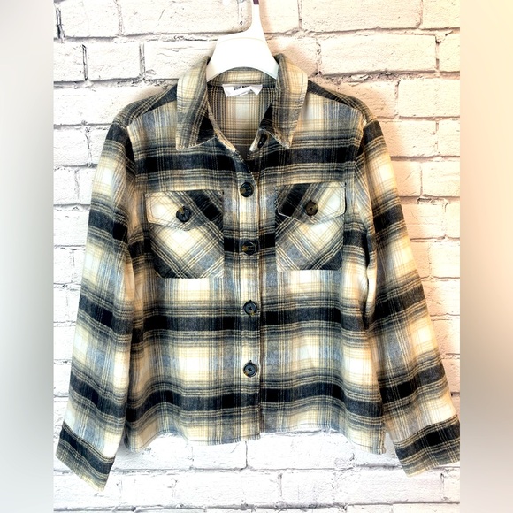 Steve Madden BB Dakota Black & Tan Buffalo Plaid Flannel Shirt Shacket Large - Picture 1 of 9